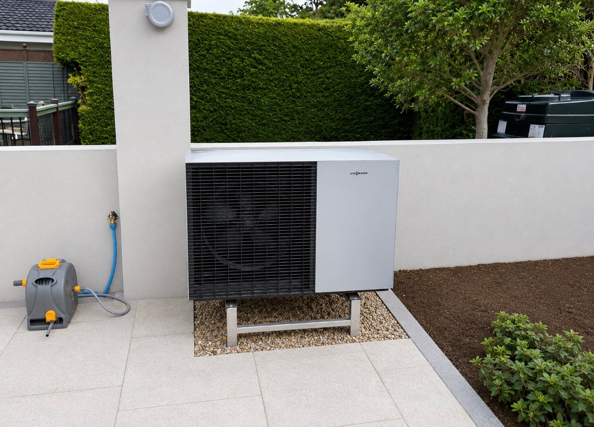 Renewable Energy Heat Pump In Back Garden